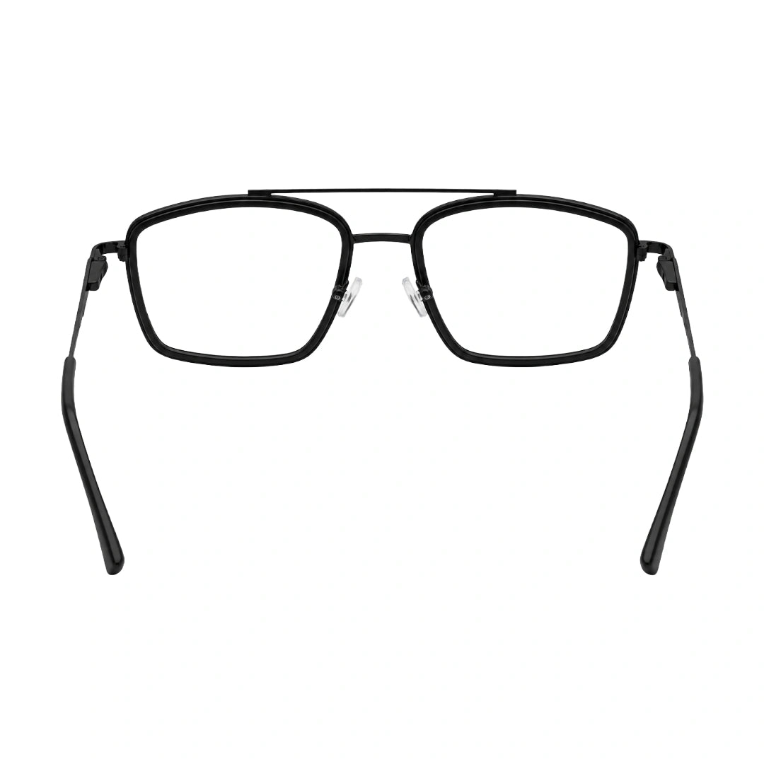 OS SLOMGA 31007 wide square double bridge eyeglasses in matte black, rear view