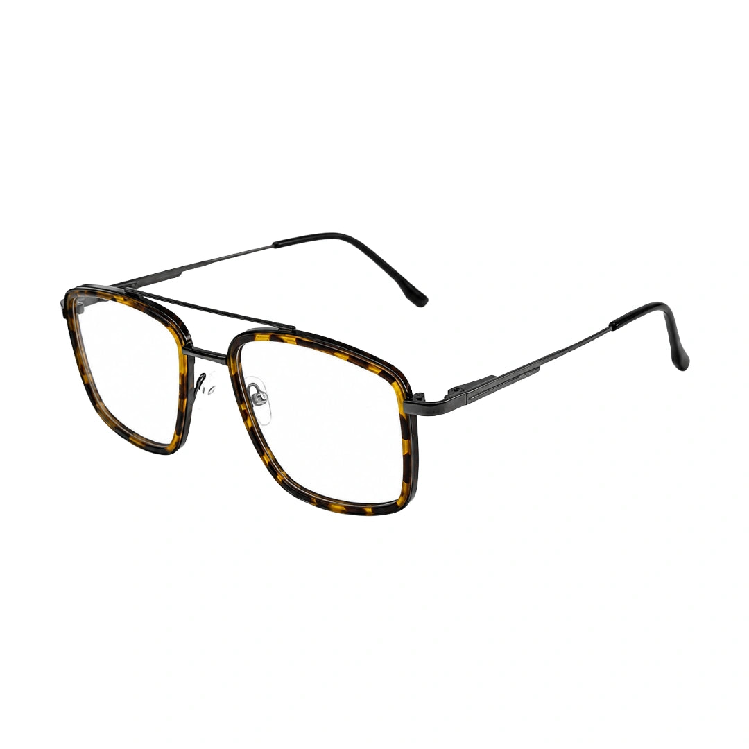 OS SLOMGA 31007 wide square double bridge eyeglasses in tortoise shell, three-quarter angled view