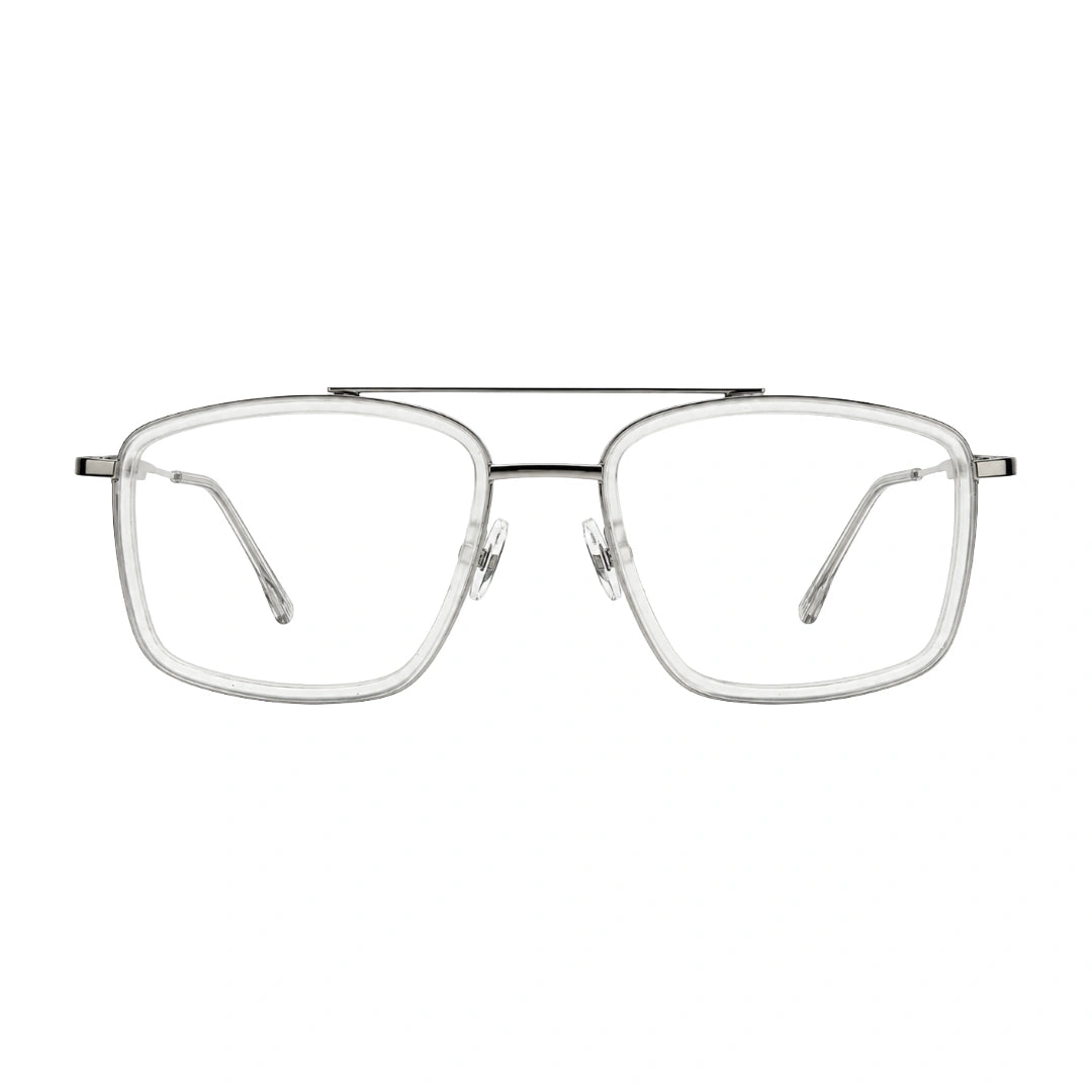 OS SLOMGA 31007 wide square double bridge eyeglasses in transparent, front view