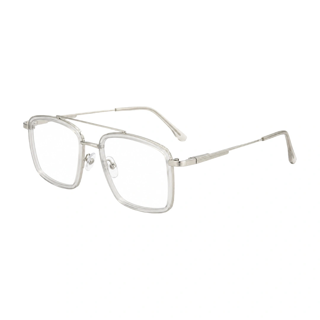 OS SLOMGA 31007 wide square double bridge eyeglasses in transparent, three-quarter angled view
