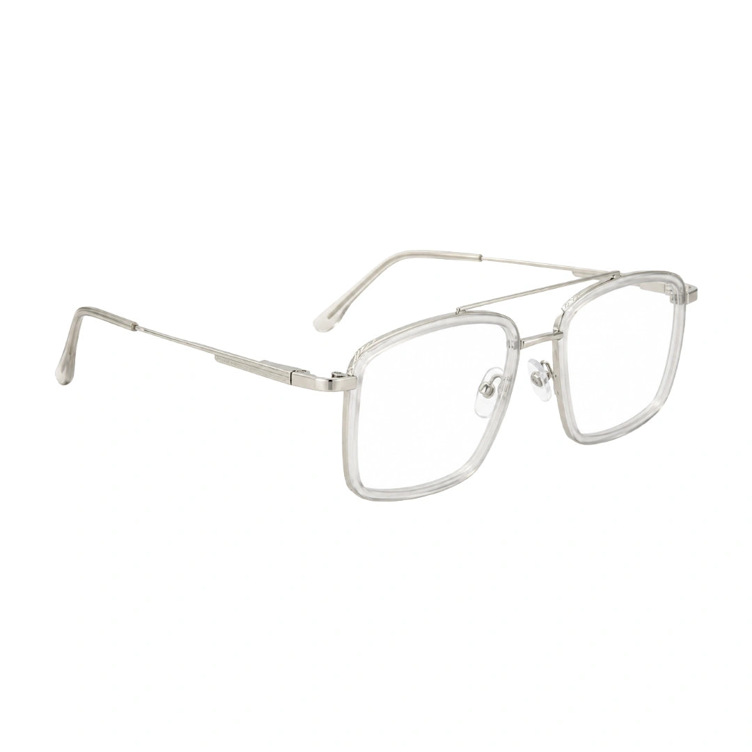 OS SLOMGA 31007 wide square double bridge eyeglasses in transparent, angled view