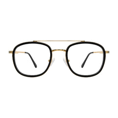 OS SLOMGA 31008 modern double bridge square optical frame in black and gold, front view