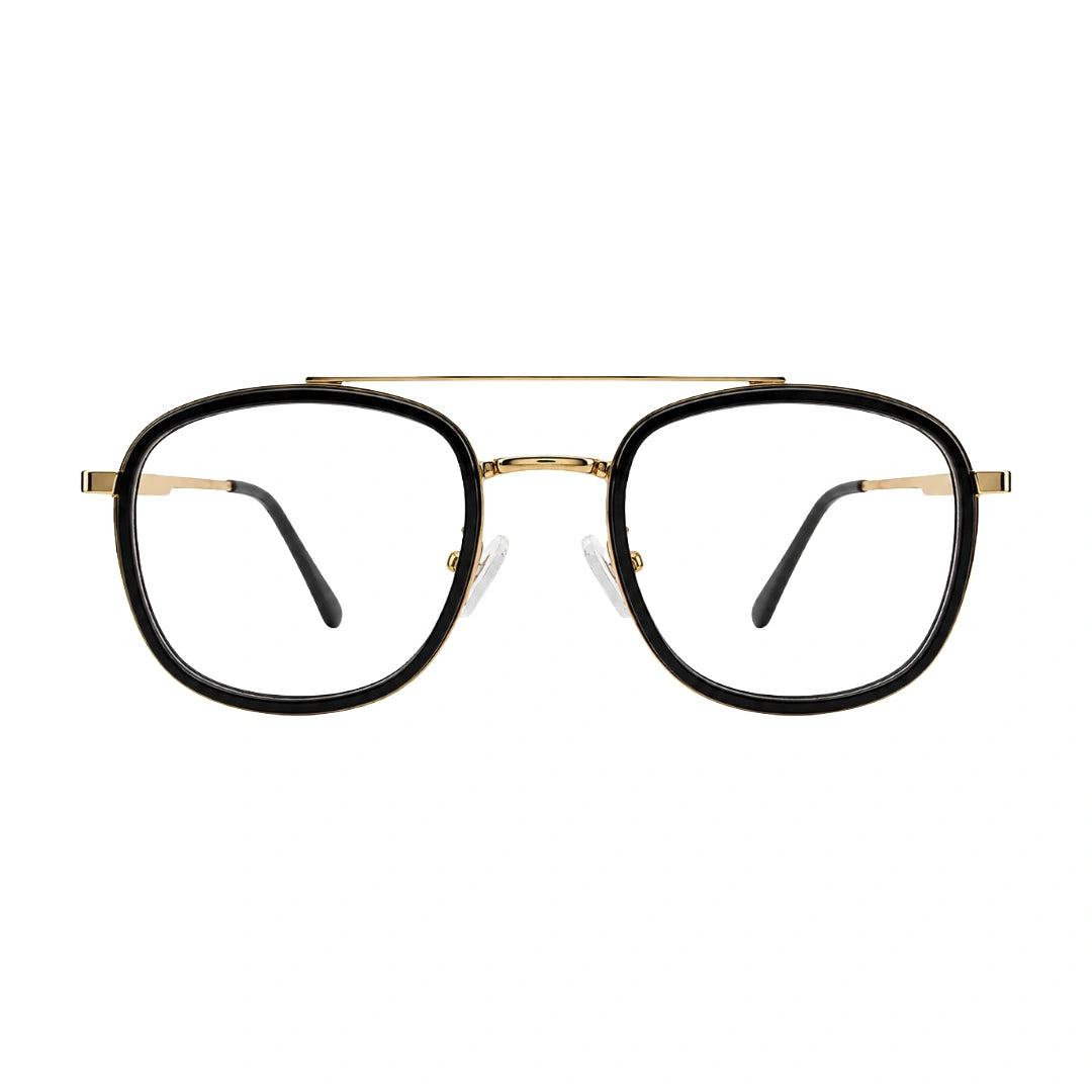 OS SLOMGA 31008 modern double bridge square optical frame in black and gold, front view