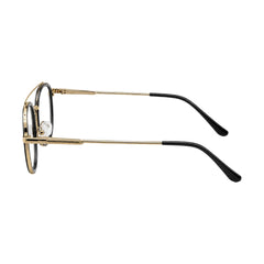 OS SLOMGA 31008 modern double bridge square optical frame in black and gold, side profile view