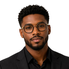 Man wearing OS SLOMGA 31008 modern double bridge square optical frame in black and gold