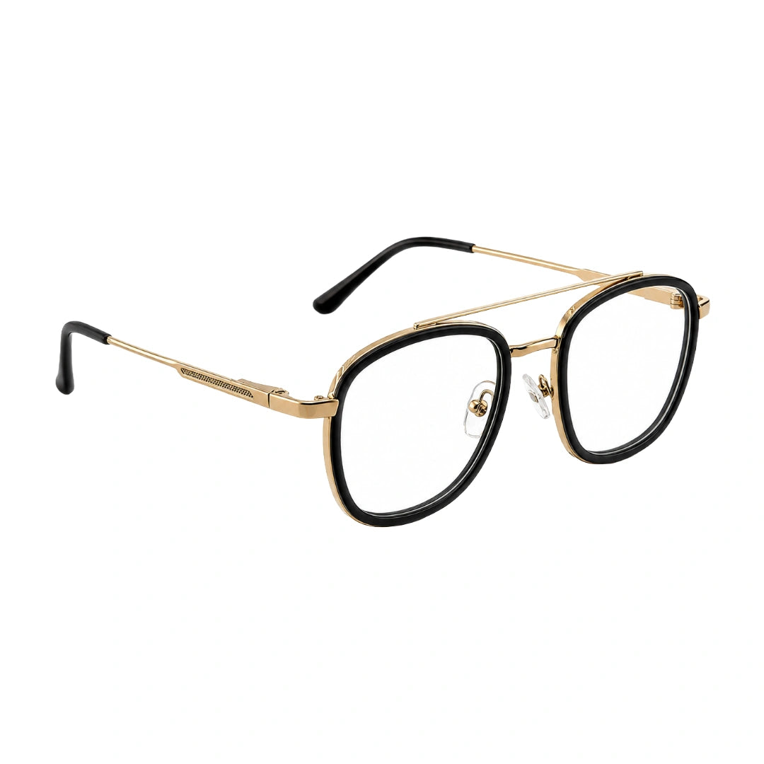 OS SLOMGA 31008 modern double bridge square optical frame in black and gold