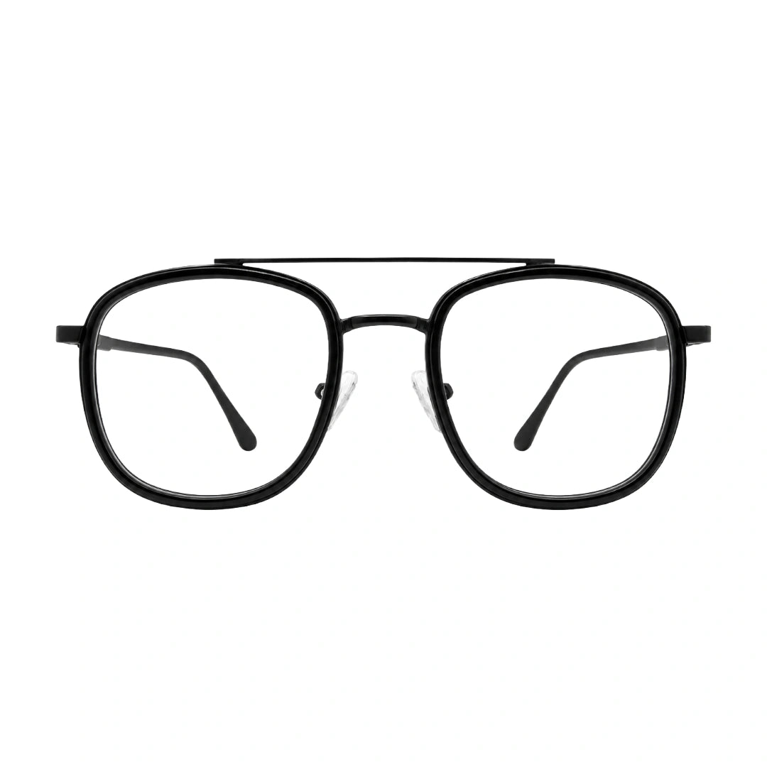 OS SLOMGA 31008 modern double bridge square optical frame in black, front view