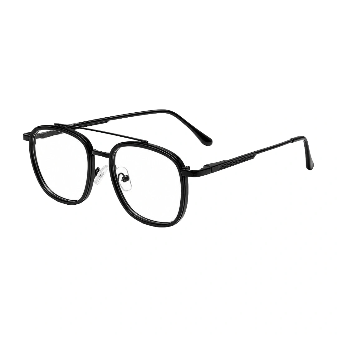 OS SLOMGA 31008 modern double bridge square optical frame in black, three-quarter angled view