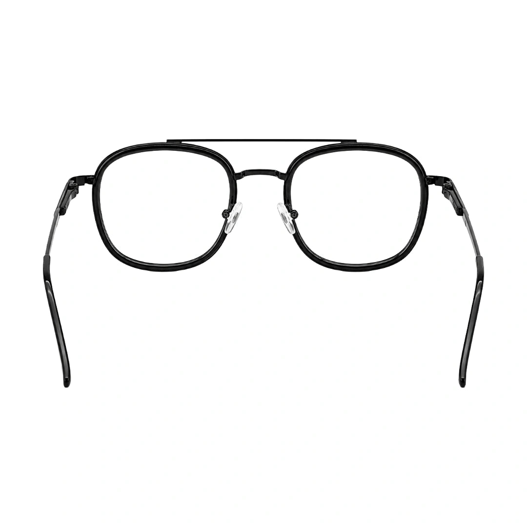 OS SLOMGA 31008 modern double bridge square optical frame in black, rear view
