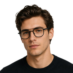 Man wearing OS SLOMGA 31008 modern double bridge square optical frame in black