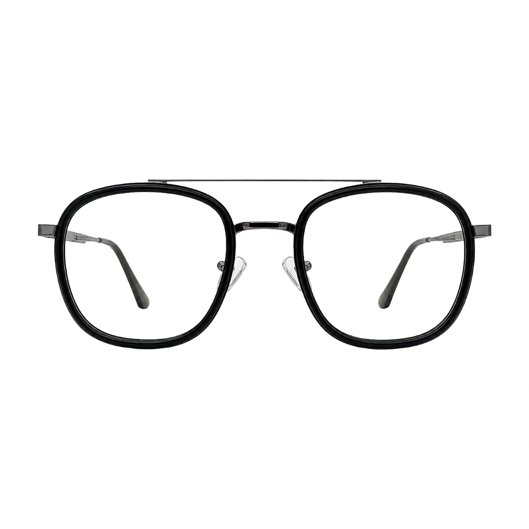 OS SLOMGA 31008 modern double bridge square optical frame in black and silver, front view