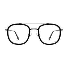 OS SLOMGA 31008 modern double bridge square optical frame in black and silver, front view
