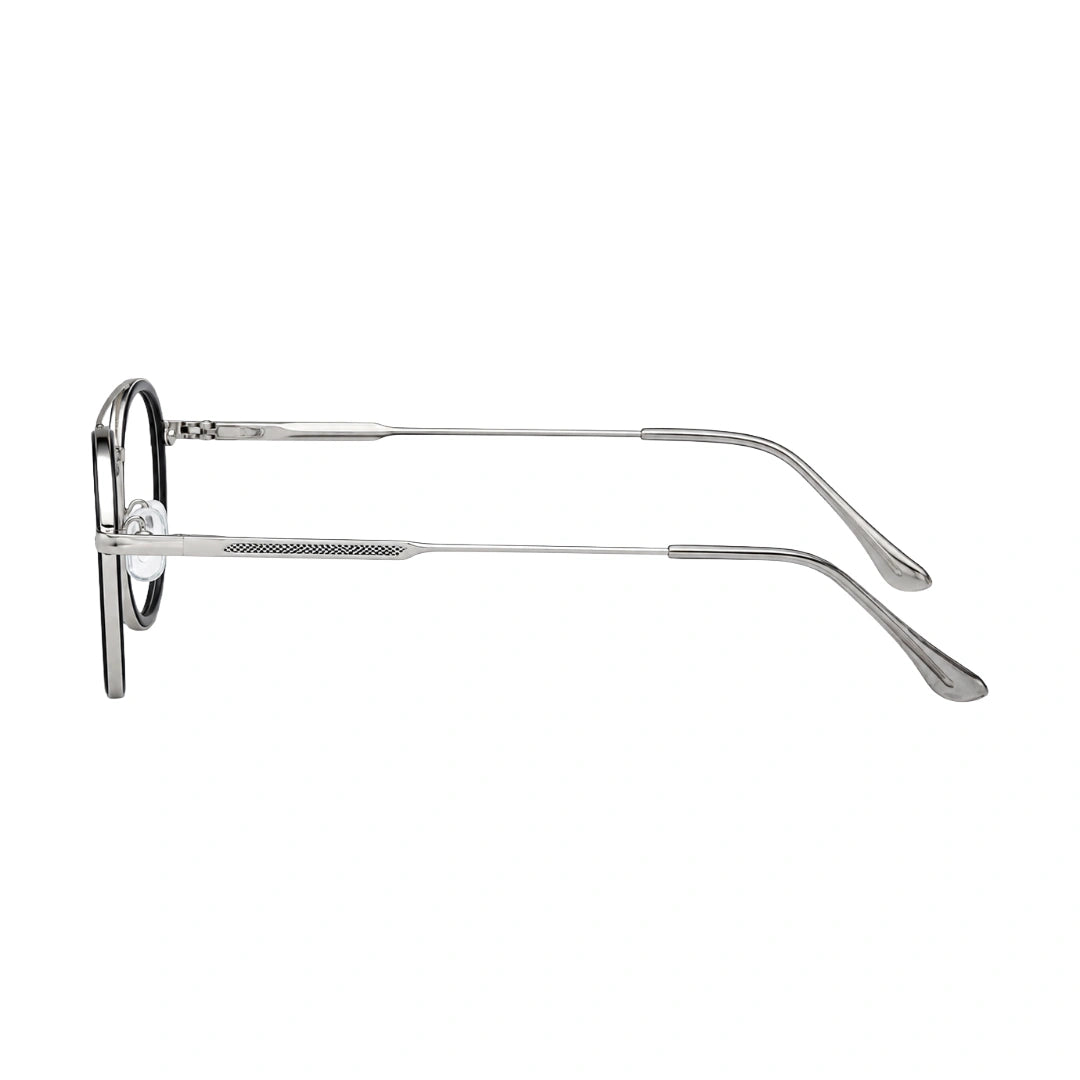 OS SLOMGA 31008 modern double bridge square optical frame in black and silver, side profile view
