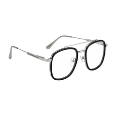 OS SLOMGA 31008 modern double bridge square optical frame in black and silver, angled view