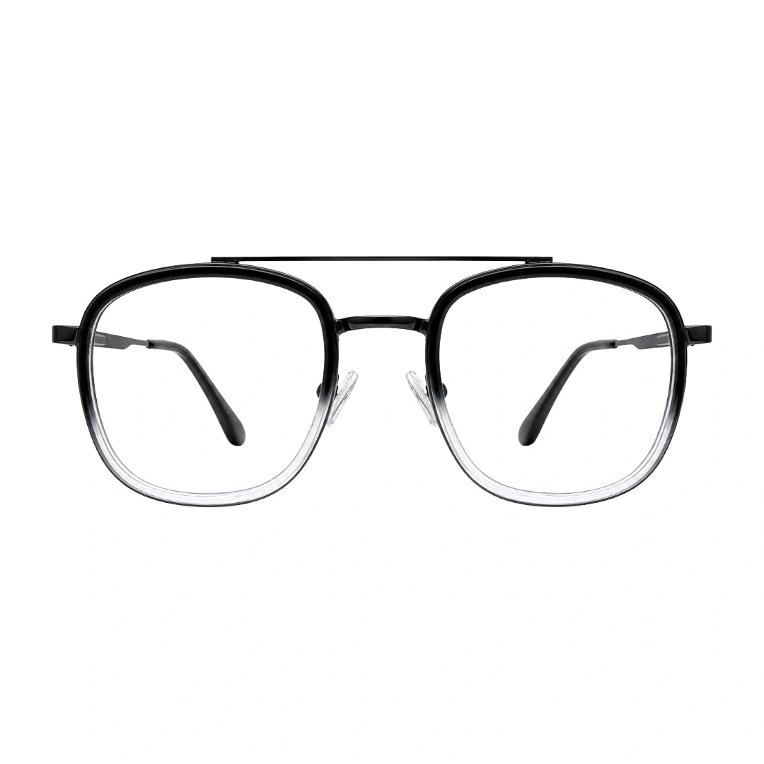 OS SLOMGA 31008 modern double bridge square optical frame in black and white, front view
