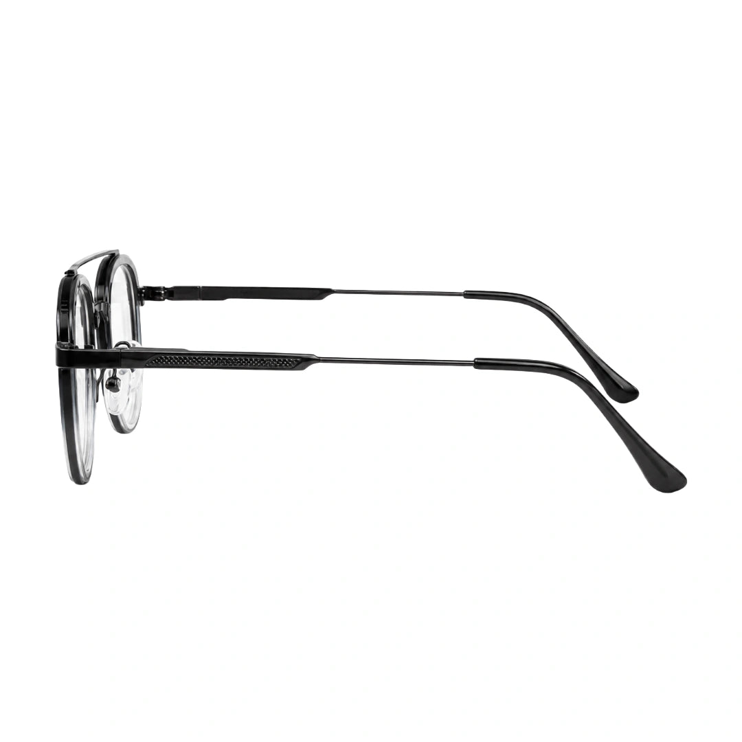 OS SLOMGA 31008 modern double bridge square optical frame in black and white, side profile view