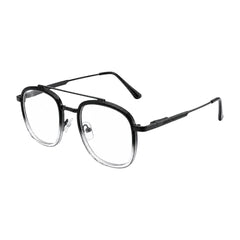 OS SLOMGA 31008 modern double bridge square optical frame in black and white, three-quarter angled view
