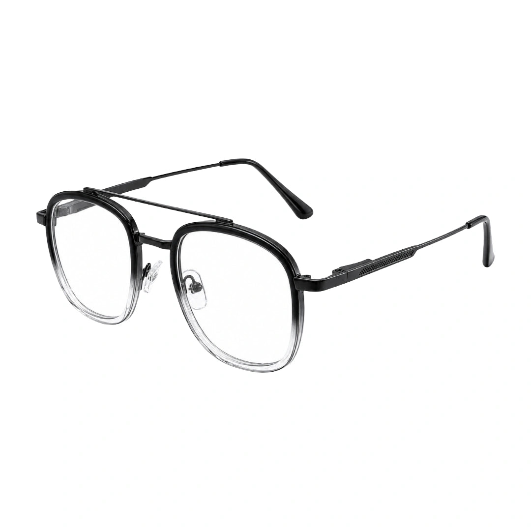 OS SLOMGA 31008 modern double bridge square optical frame in black and white, three-quarter angled view