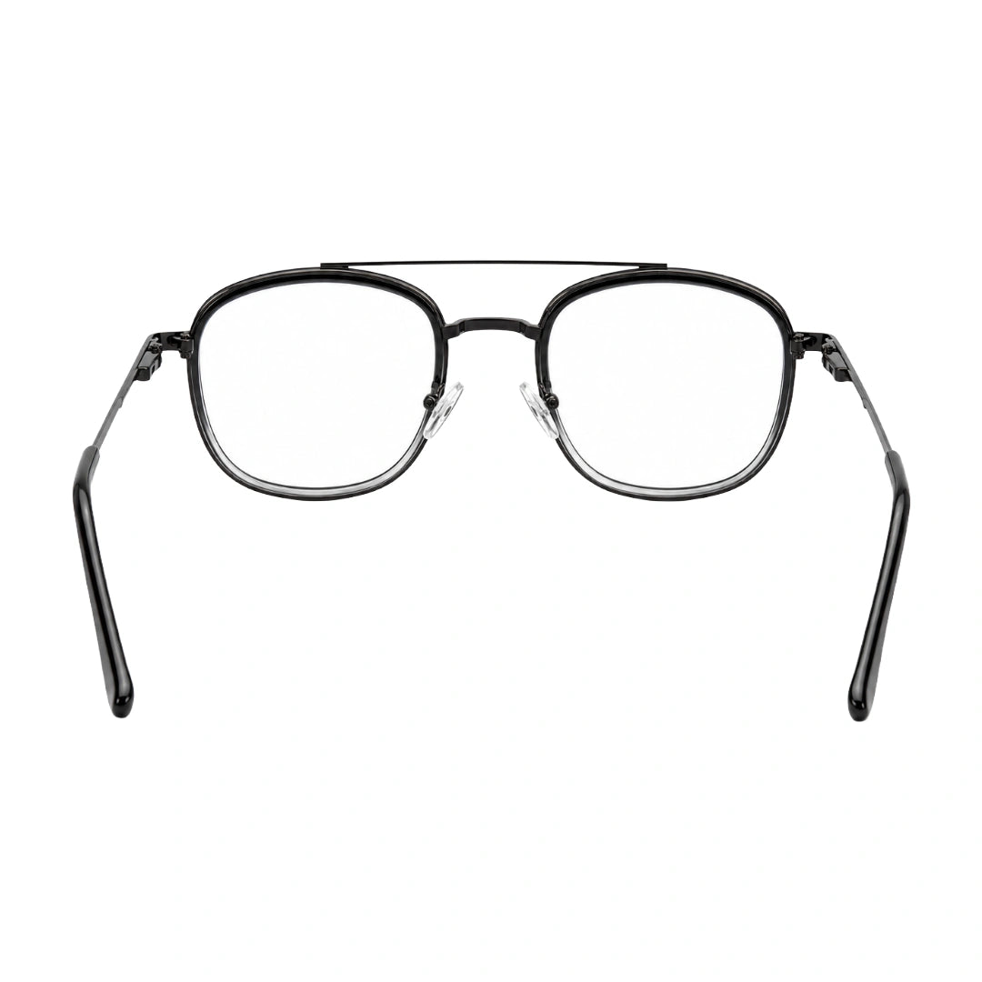 OS SLOMGA 31008 modern double bridge square optical frame in black and white, rear view