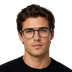 Man wearing OS SLOMGA 31008 modern double bridge square optical frame in black and white