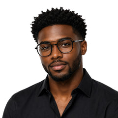 Man wearing OS SLOMGA 31008 modern double bridge square optical frame in black and white, front view
