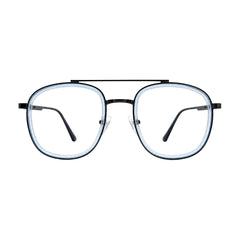 OS SLOMGA 31008 modern double bridge square optical frame in blue, front view