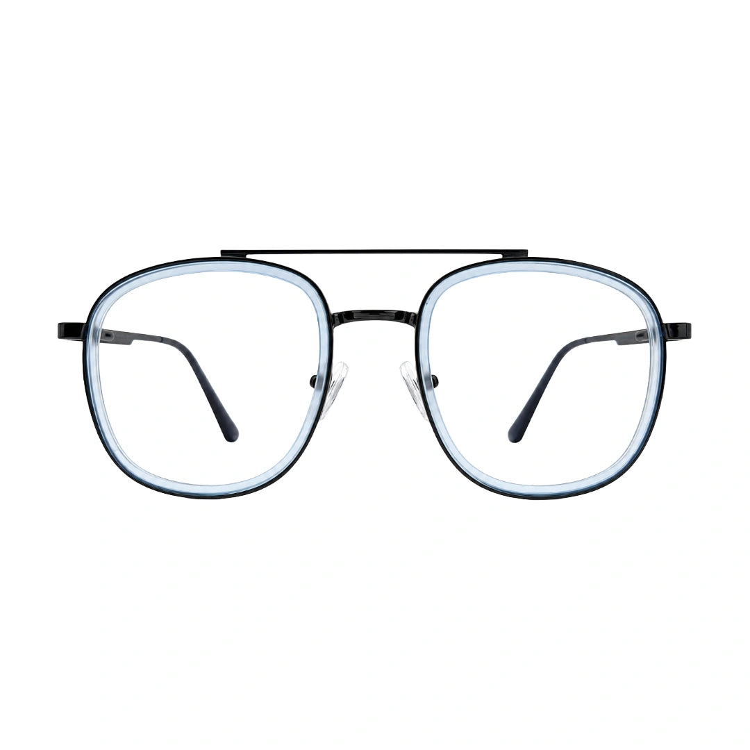 OS SLOMGA 31008 modern double bridge square optical frame in blue, front view