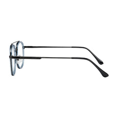 OS SLOMGA 31008 modern double bridge square optical frame in blue, side profile view