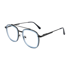 OS SLOMGA 31008 modern double bridge square optical frame in blue, three-quarter angled view