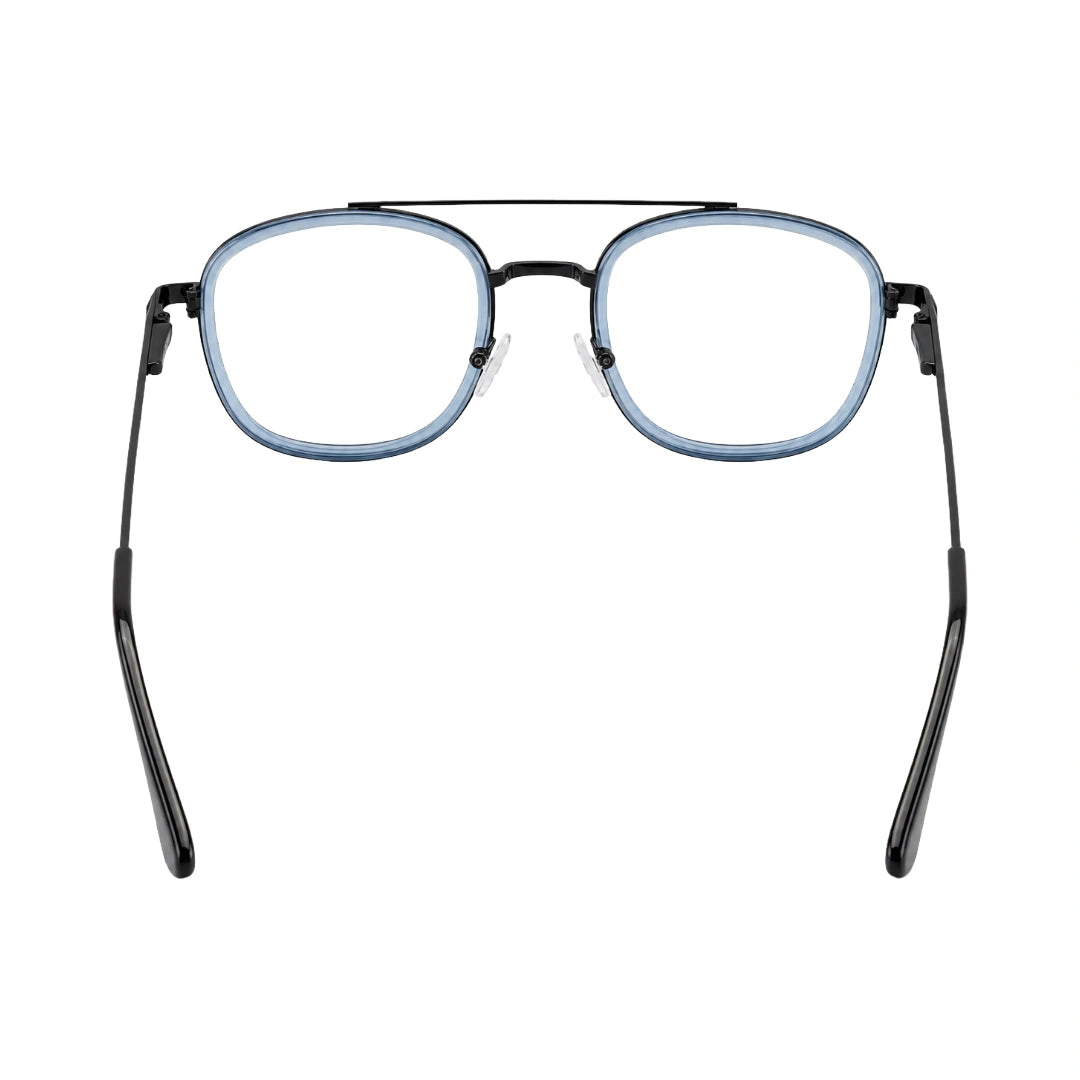 OS SLOMGA 31008 modern double bridge square optical frame in blue, rear view