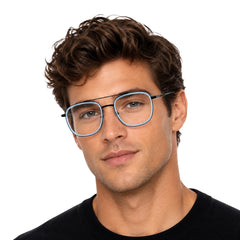 Man wearing OS SLOMGA 31008 modern double bridge square optical frame in blue