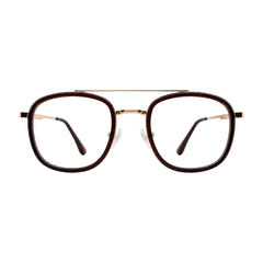 OS SLOMGA 31008 modern double bridge square optical frame in brown and gold, front view