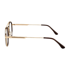 OS SLOMGA 31008 modern double bridge square optical frame in brown and gold, side profile view