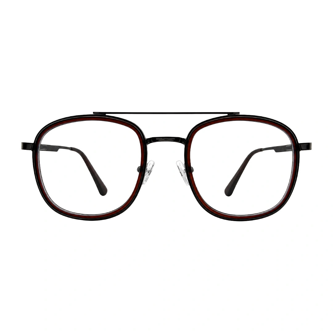 OS SLOMGA 31008 modern double bridge square optical frame in brown, front view