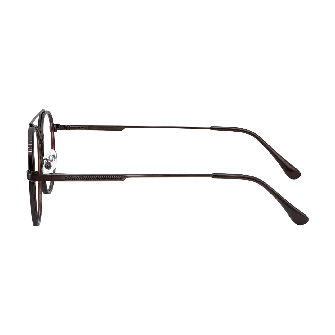 OS SLOMGA 31008 modern double bridge square optical frame in brown, side profile view