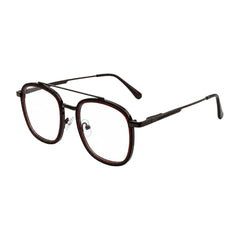 OS SLOMGA 31008 modern double bridge square optical frame in brown, three-quarter angled view