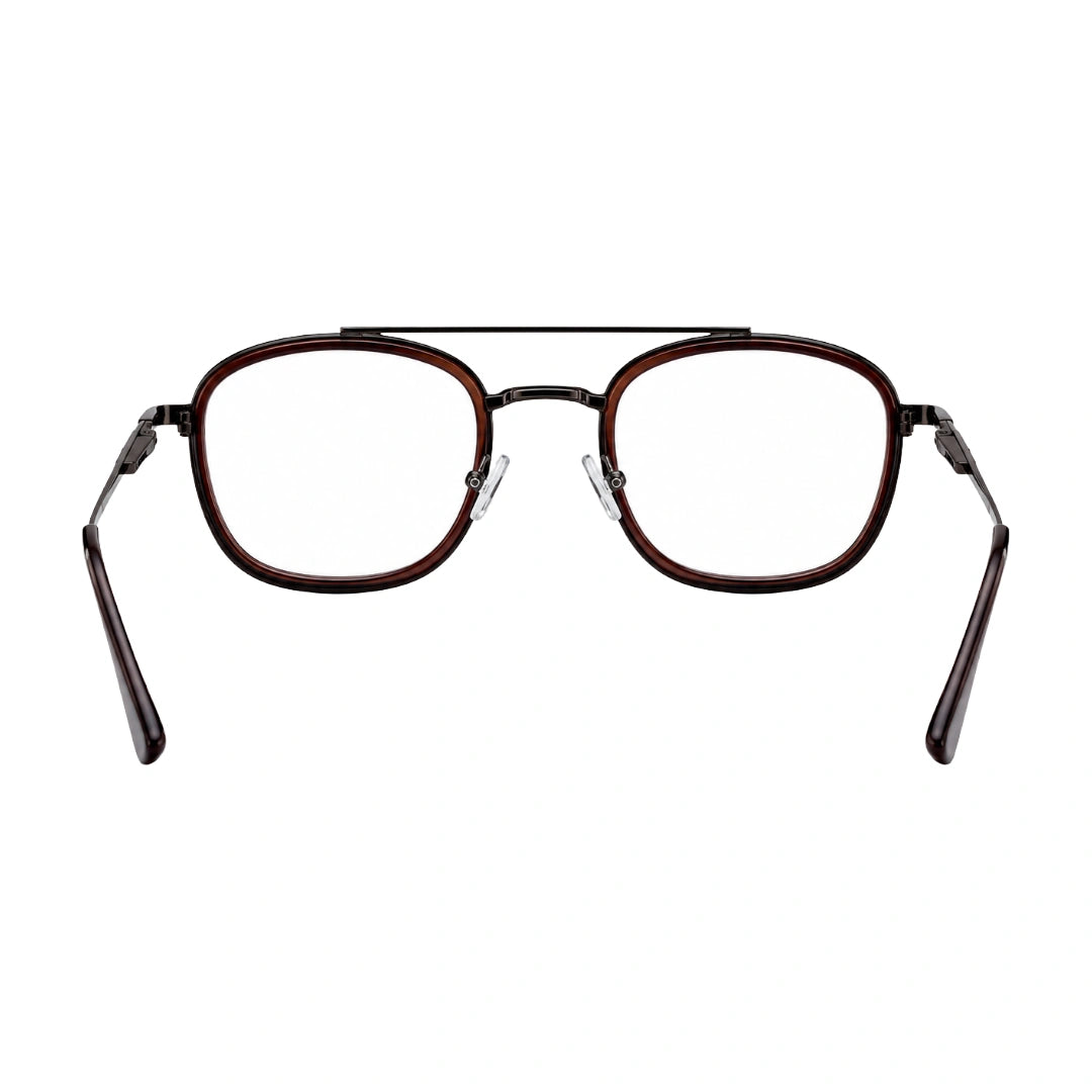 OS SLOMGA 31008 modern double bridge square optical frame in brown, rear view