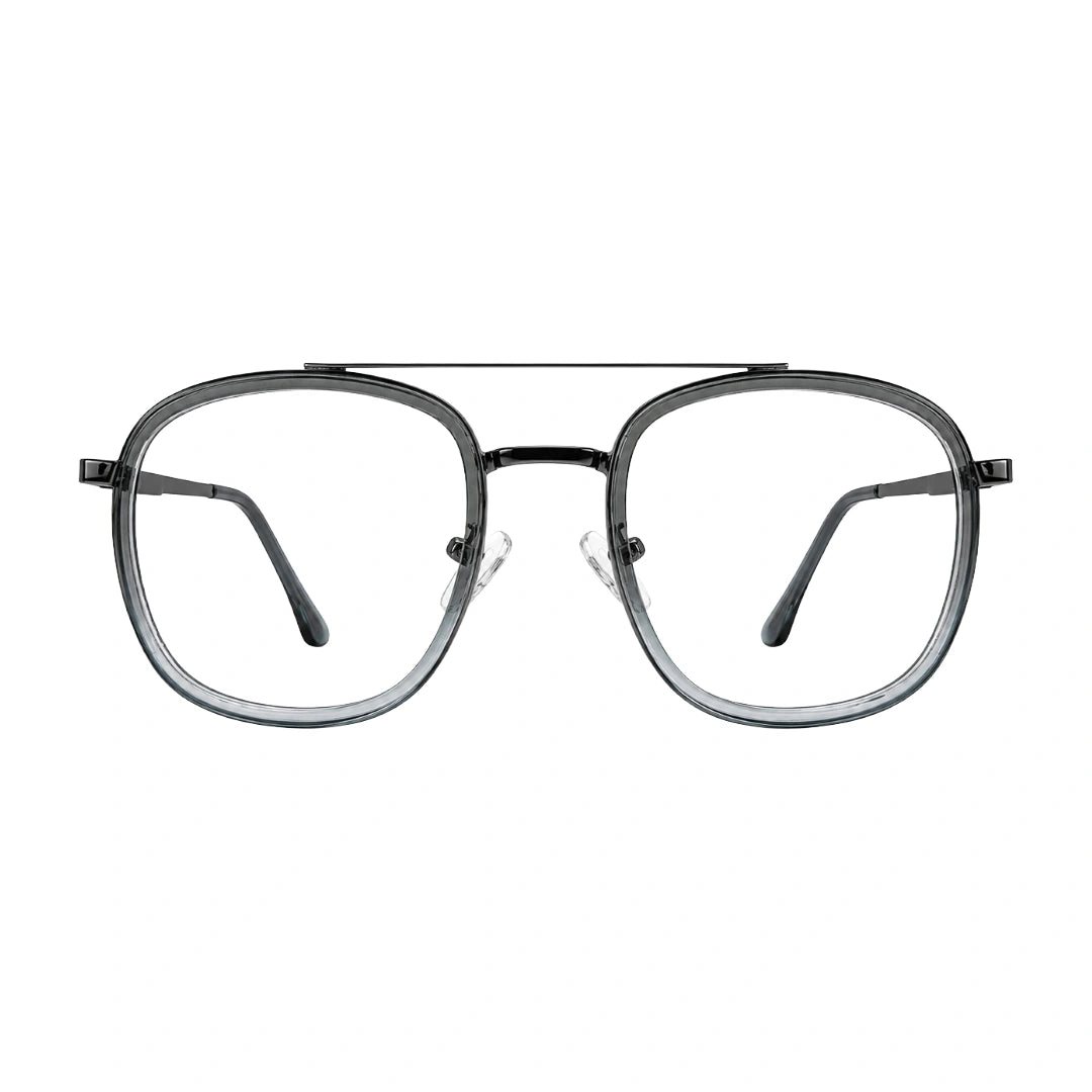 OS SLOMGA 31008 modern double bridge square optical frame in grey and blue, front view