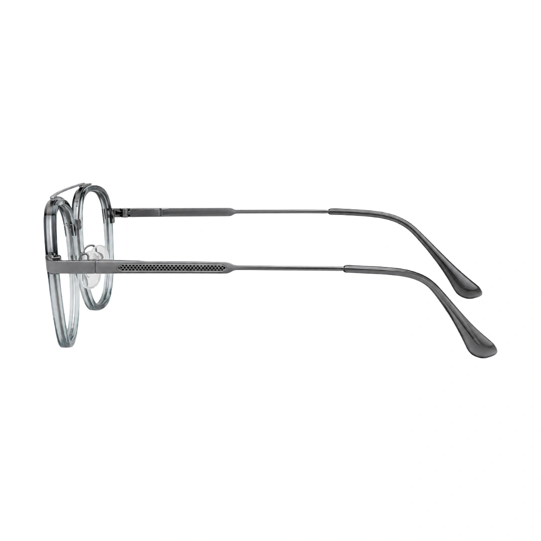OS SLOMGA 31008 modern double bridge square optical frame in grey and blue, side profile view