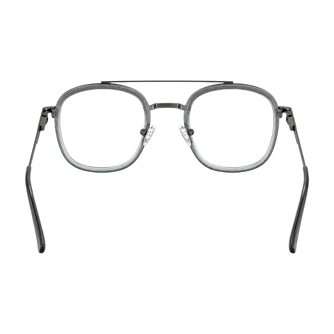 OS SLOMGA 31008 modern double bridge square optical frame in grey and blue, rear view