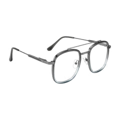 OS SLOMGA 31008 modern double bridge square optical frame in grey and blue, angled view