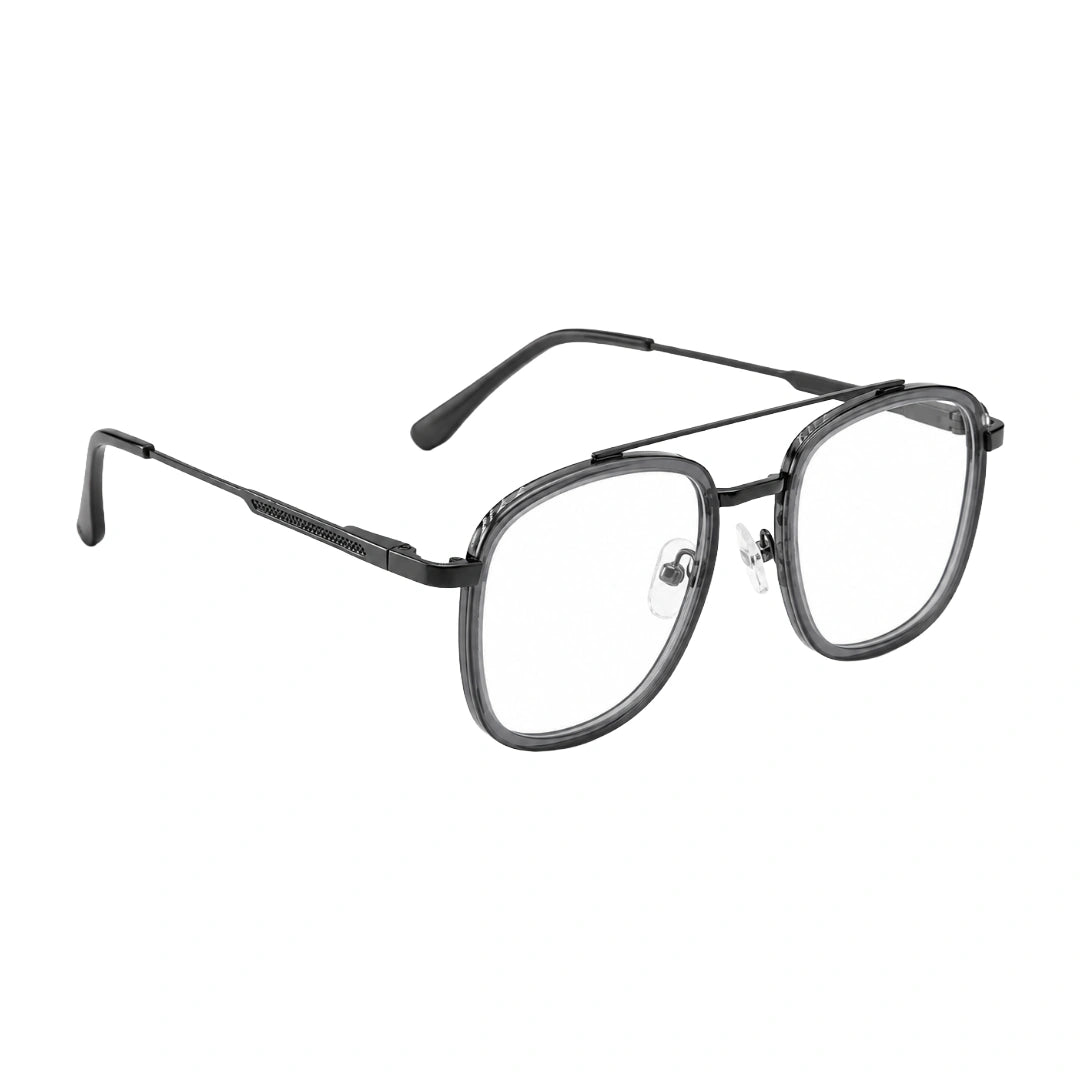 OS SLOMGA 31008 modern double bridge square optical frame in grey, angled view