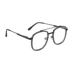 OS SLOMGA 31008 modern double bridge square optical frame in grey, angled view