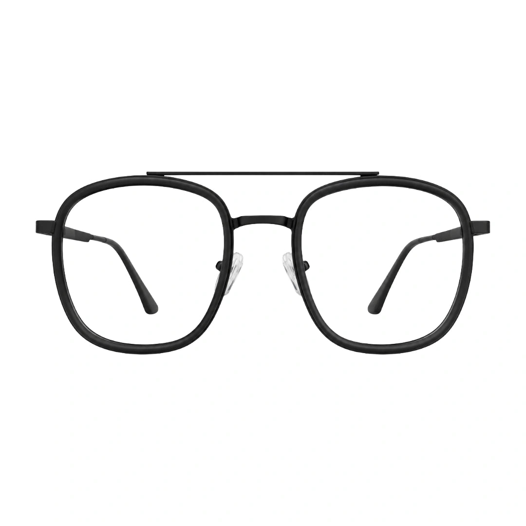 OS SLOMGA 31008 modern double bridge square optical frame in matte black, front view