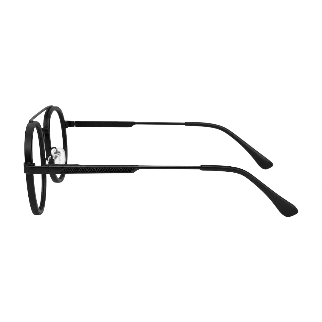 OS SLOMGA 31008 modern double bridge square optical frame in matte black, side profile view