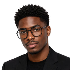 Man wearing OS SLOMGA 31008 modern double bridge square optical frame in matte black