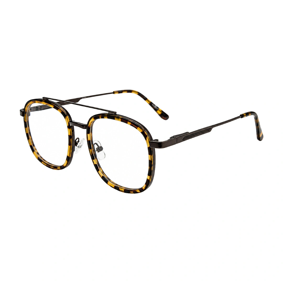 OS SLOMGA 31008 modern double bridge square optical frame in tortoise shell, three-quarter angled view