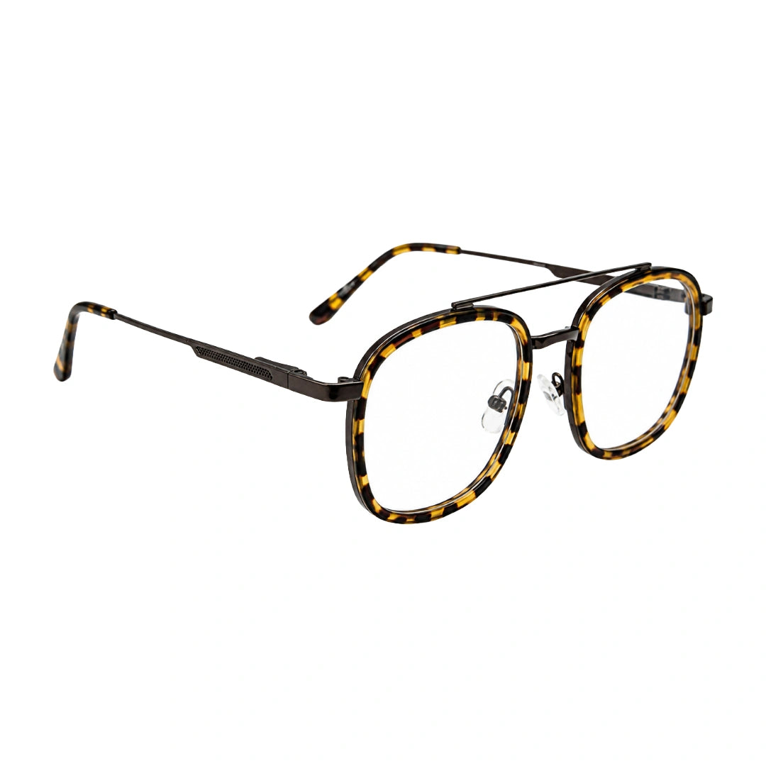 OS SLOMGA 31008 modern double bridge square optical frame in tortoise shell, angled view