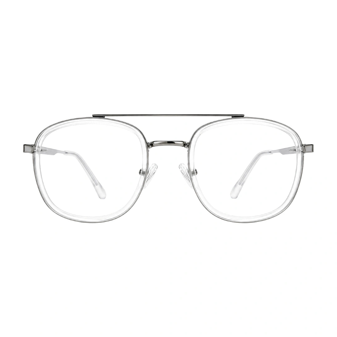 OS SLOMGA 31008 modern double bridge square optical frame in transparent, front view