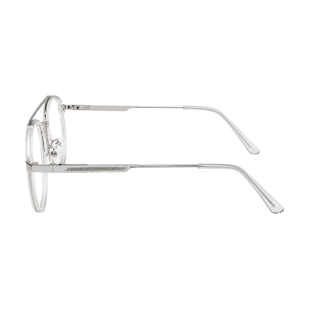 OS SLOMGA 31008 modern double bridge square optical frame in transparent, side profile view